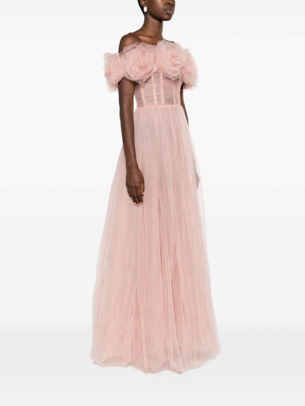 rose-appliqué tulle gown dress Product Image