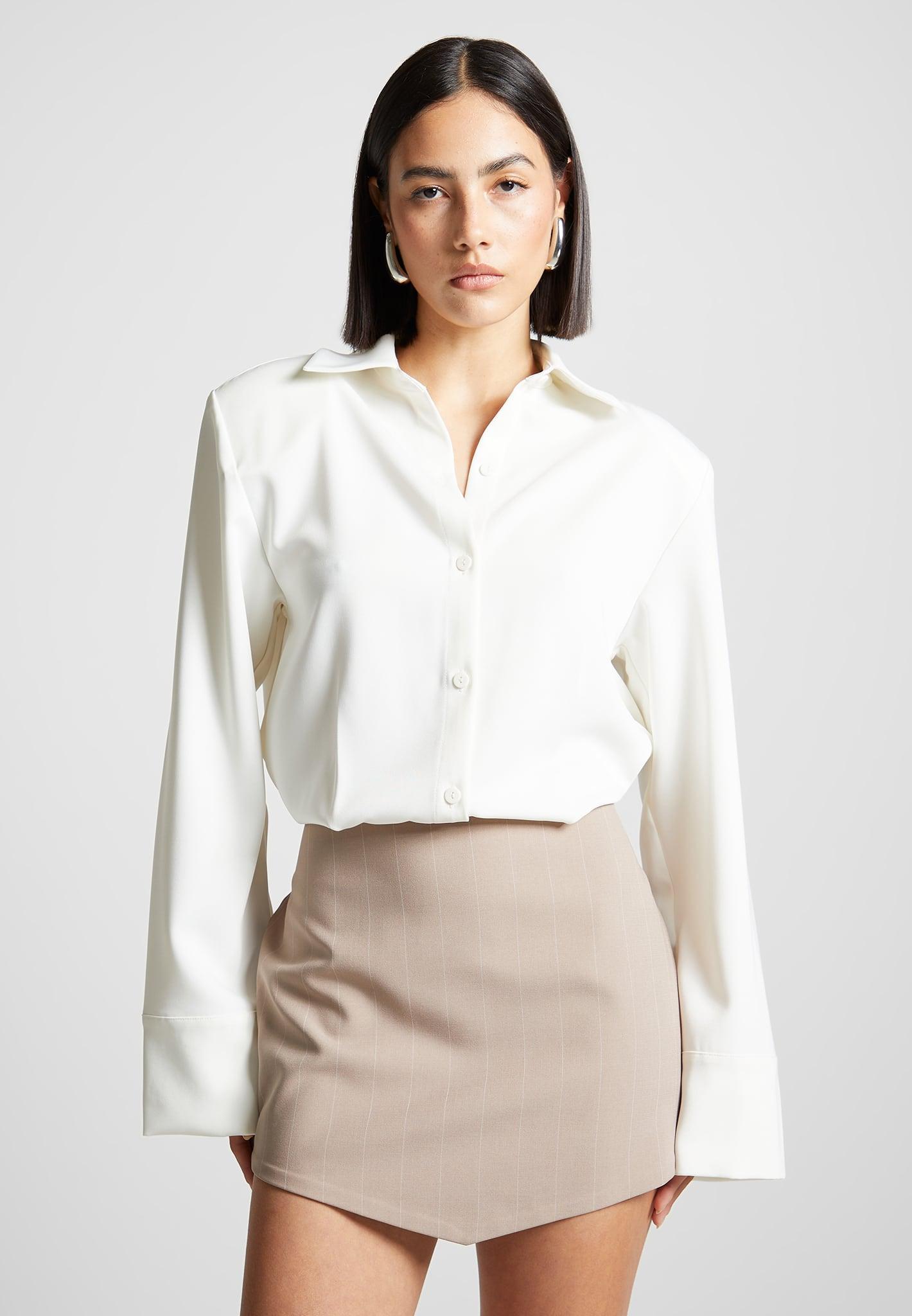 Pinstripe Skirt Shirt Dress - White/Beige Female product image