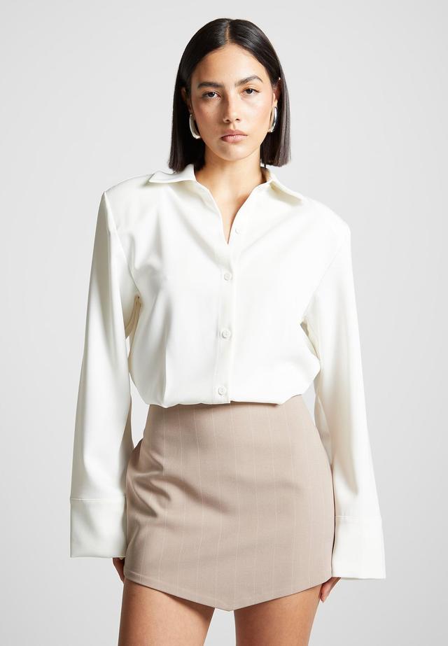 Pinstripe Skirt Shirt Dress - White/Beige Female Product Image