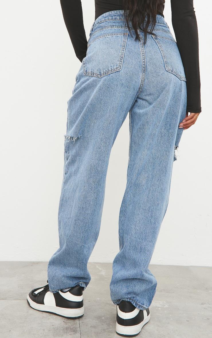 Mid Wash Thigh Split Baggy Boyfriend Jeans Product Image