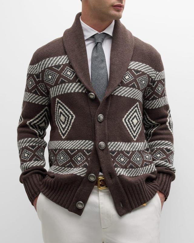 Mens Tribal Shawl Cardigan Sweater Product Image