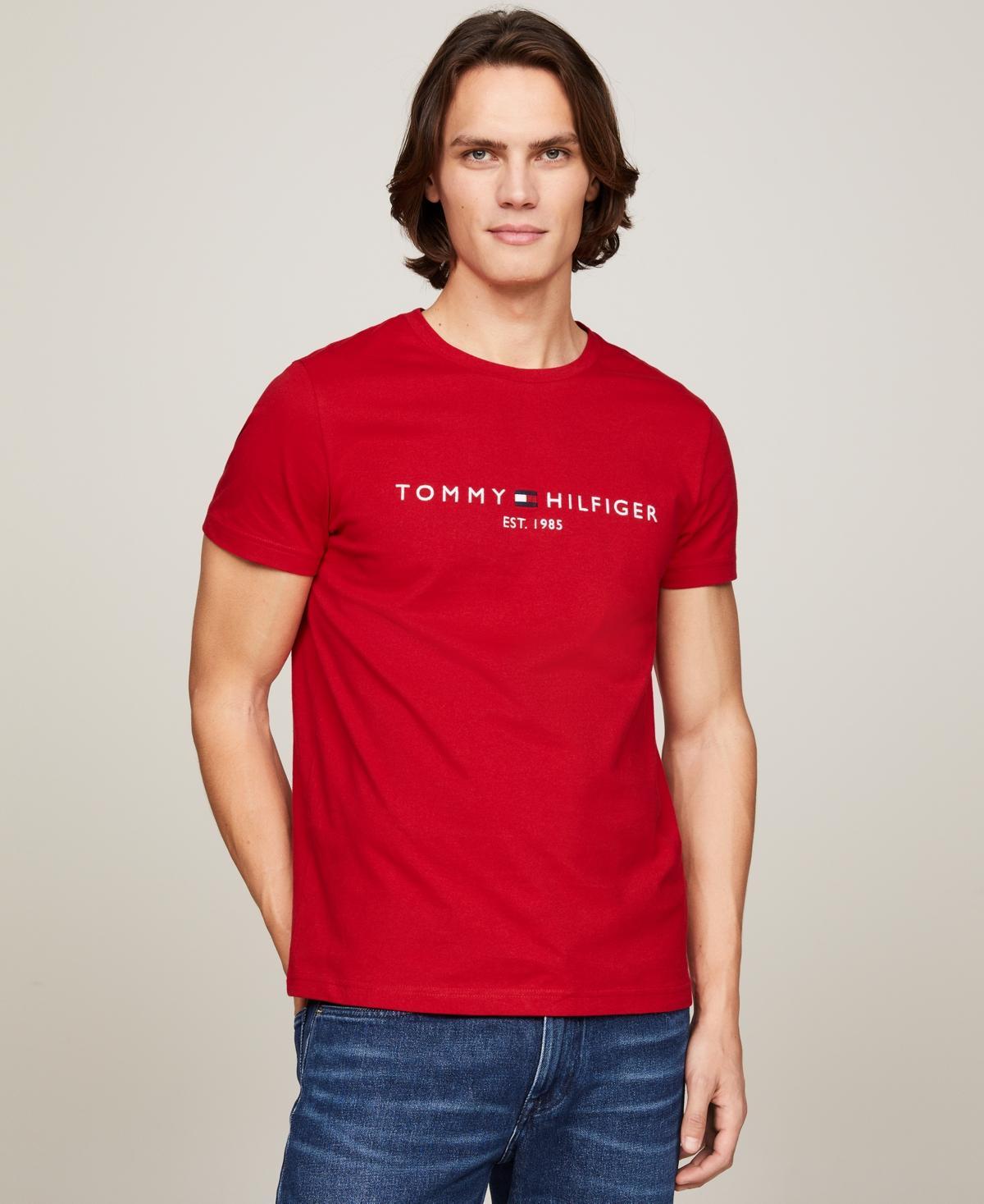 Tommy Hilfiger Mens Embroidered Logo Slim-Fit Crewneck T-Shirt Product Image