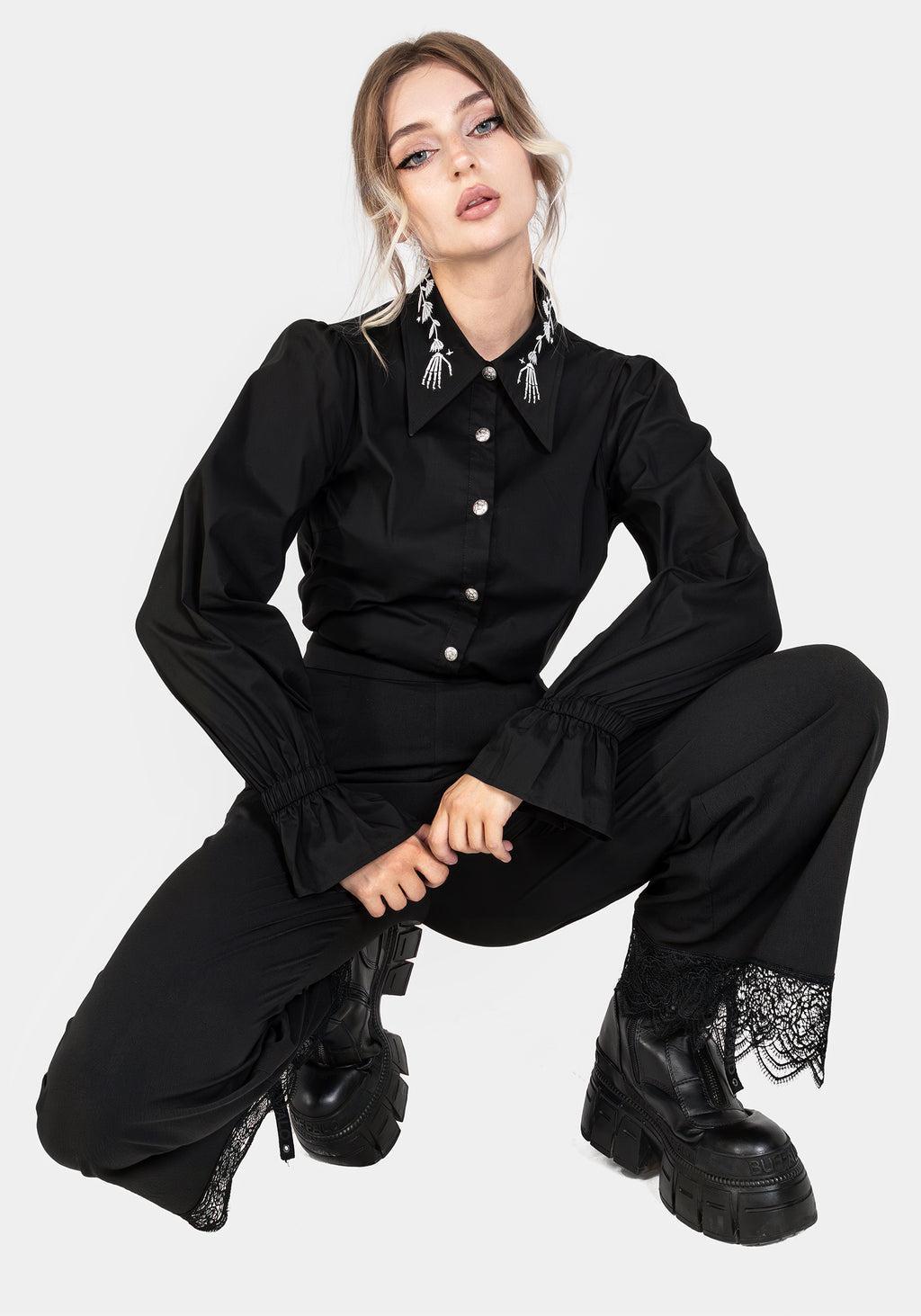 Tempora Embroidered Button Up Shirt - Black Product Image