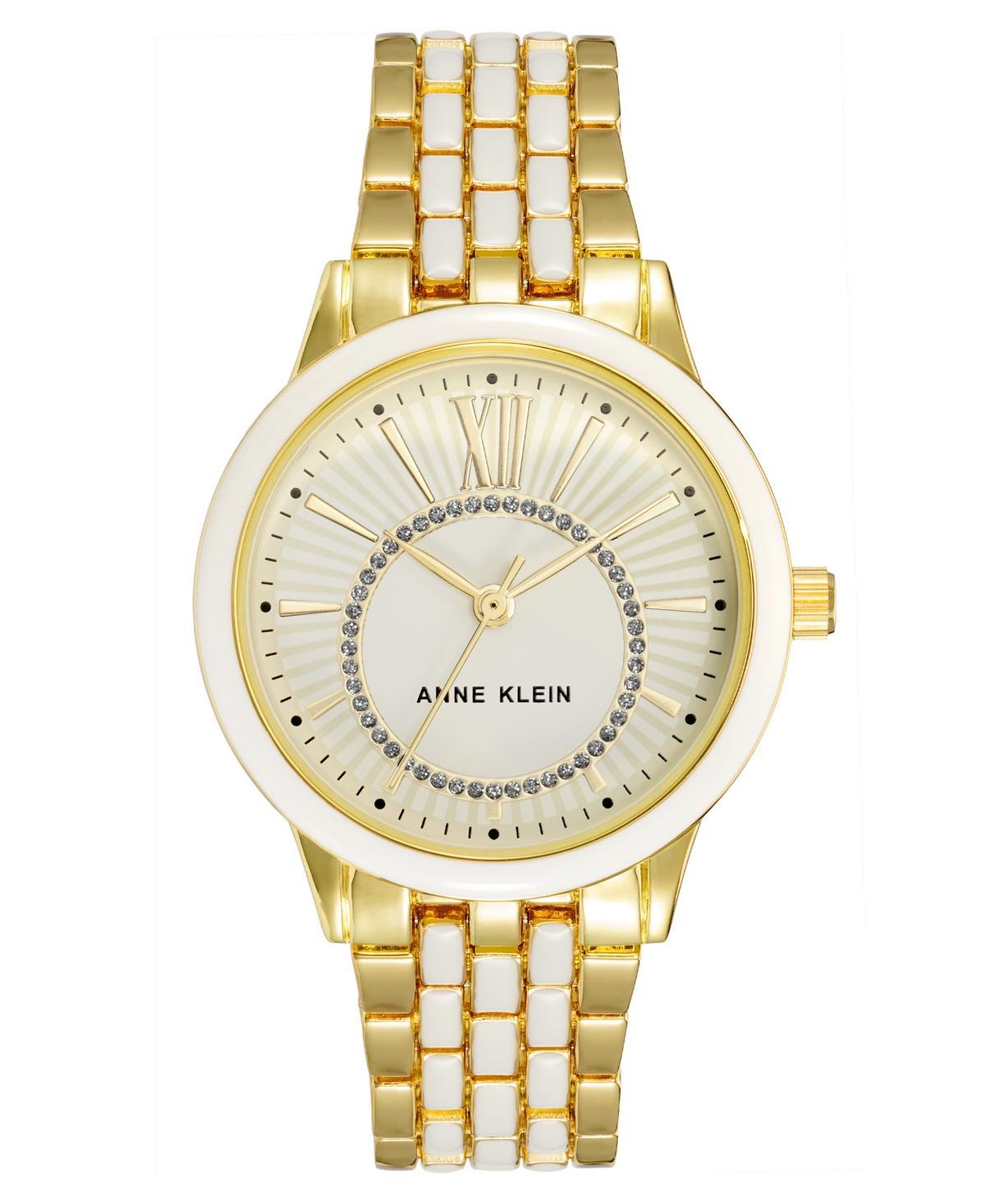 Anne Klein Womens Three Hand Quartz White Enamel and Gold-tone Alloy Bracelet Watch, 32mm Product Image