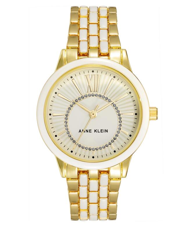 Anne Klein Womens Three Hand Quartz White Enamel and Gold-tone Alloy Bracelet Watch, 32mm Product Image