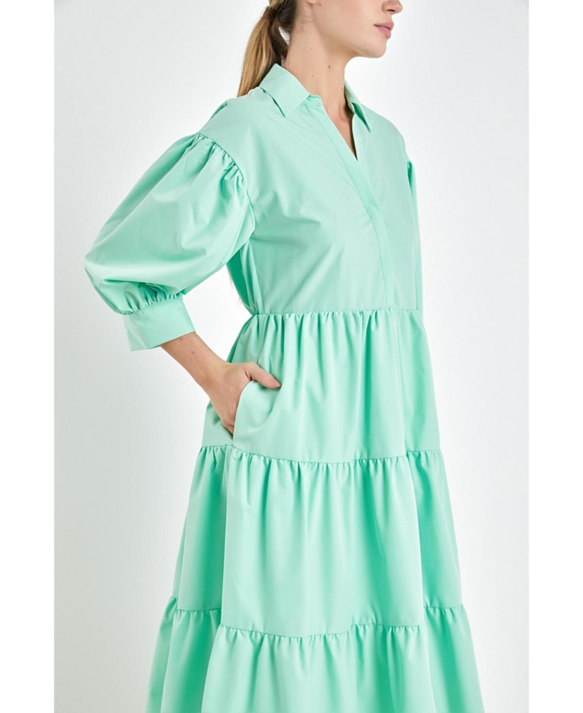 English Factory V-neckline Puff Sleeve Midi Dress Women's Dress Product Image