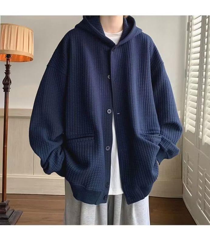 Plain Hooded Oversized Single-Breasted Jacket Product Image