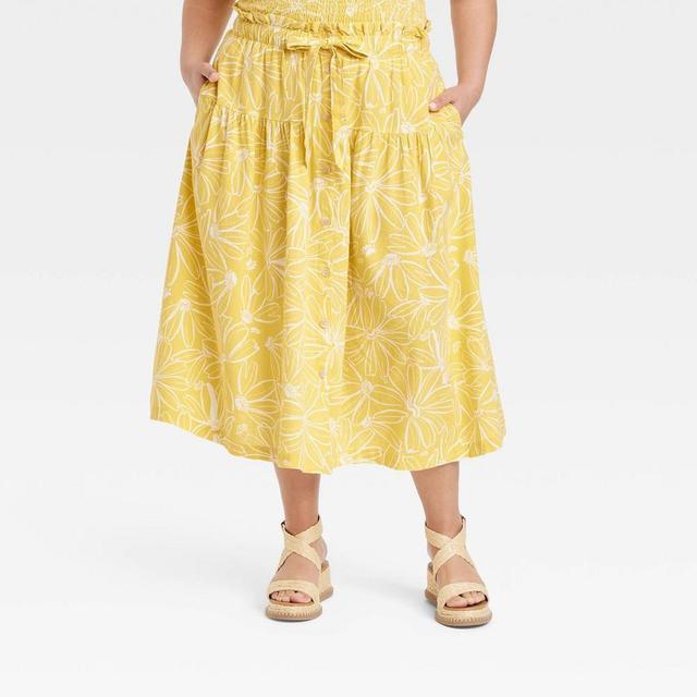 Womens Tie Waist Midi Skirt - Universal Thread Yellow Floral 3X Product Image