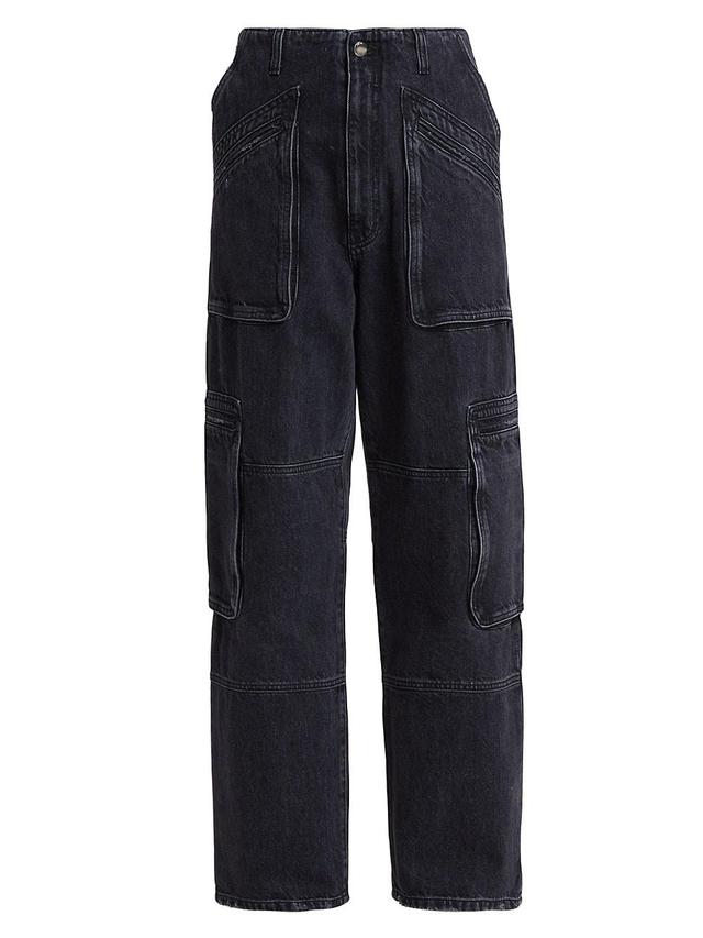 High-Rise Wide-Leg Denim Cargo Pants Product Image