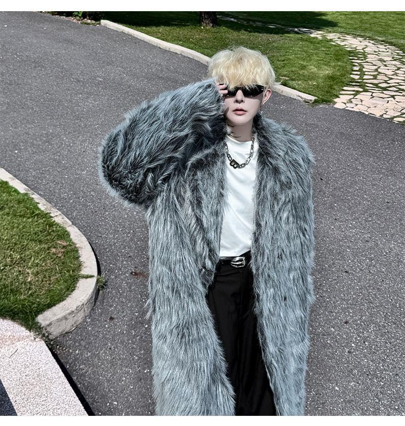 Plain Faux Fur Maxi Coat Product Image