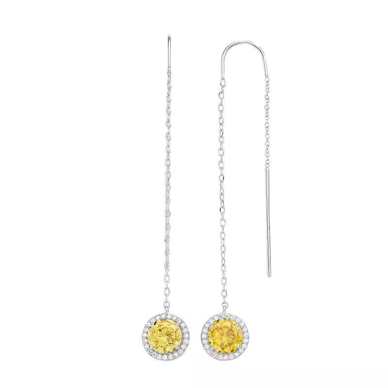 Sterling Silver Cubic Zirconia Halo Drop Earrings, Womens, Yellow Product Image