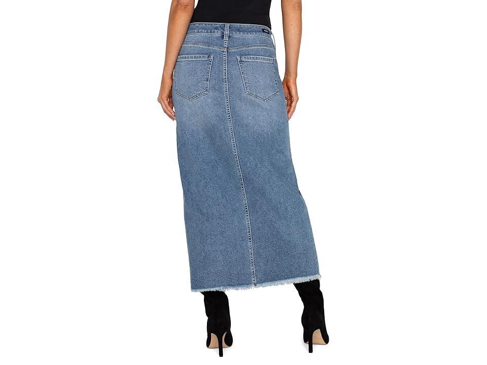 Liverpool Los Angeles 5-Pocket Front Slit Maxi Skirt With Fray Hem Vintage Denim (Tanglewood) Women's Skirt Product Image