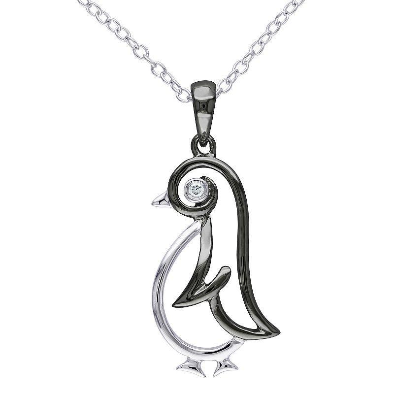 Stella Grace Sterling Silver Diamond Accent Penguin Pendant Necklace, Womens Product Image