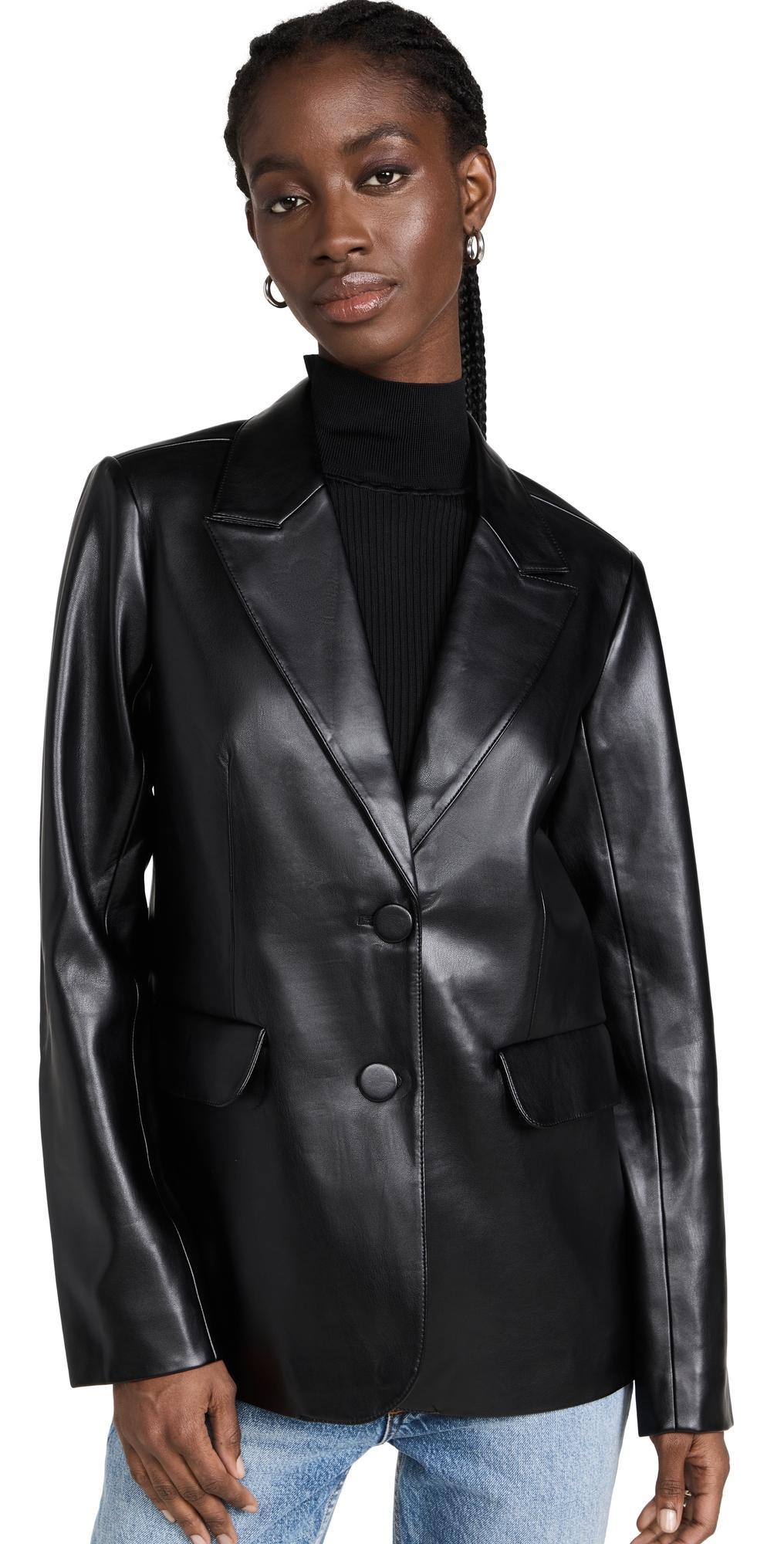 Womens Vegan Leather Blazer | Black, Size XS | Good American by Khlo Kardashian Product Image