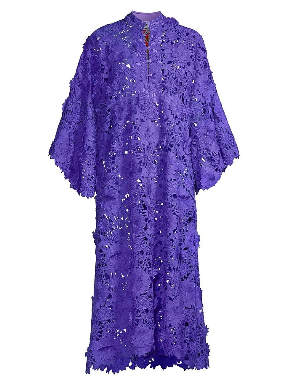 Womens 70s Floral Lace Maxi Caftan Dress Product Image