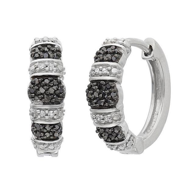 Jewelexcess 1/4 Carat T.W. Black and White Diamond Sterling Silver Striped Hoop Earrings, Womens Product Image