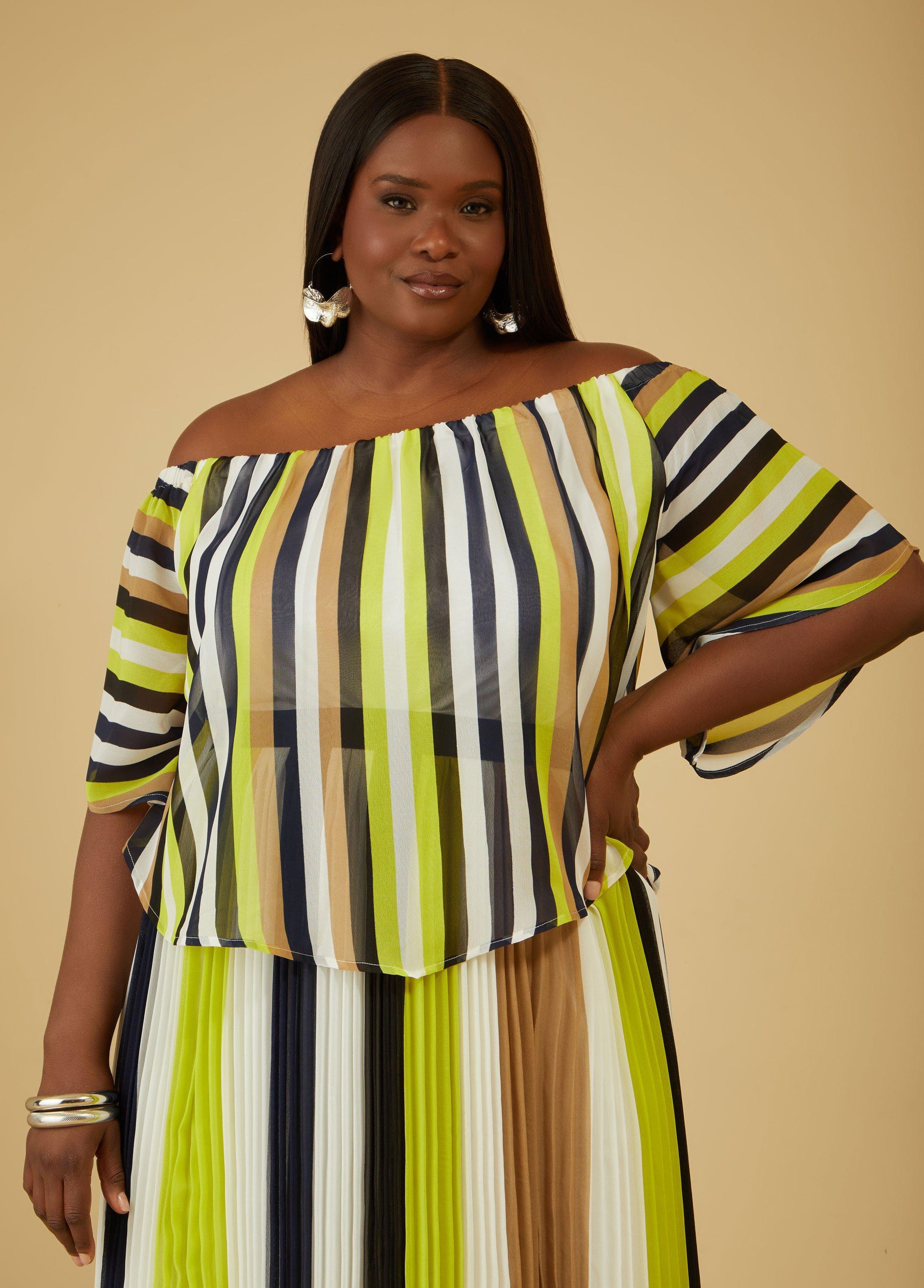 Plus Size Off The Shoulder Striped Blouse Ashley Stewart Product Image