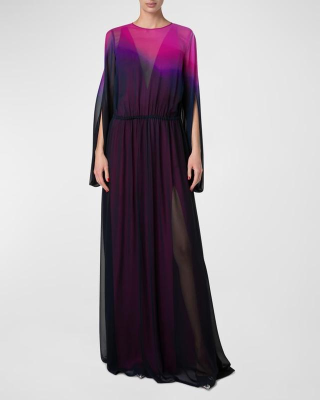 Long-Sleeve Sheer Silk Georgette Gown Product Image