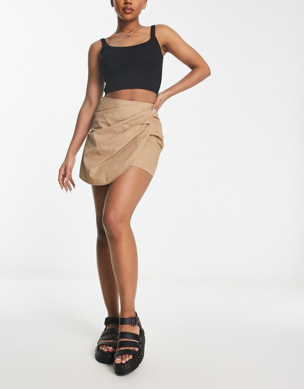 Noisy May wrap mini skirt in beige Product Image