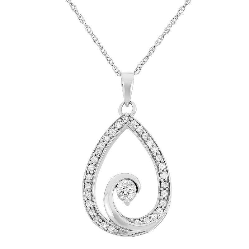 1/4 Carat T.W. Diamond 10k White Gold Teardrop Pendant Necklace, Womens Product Image