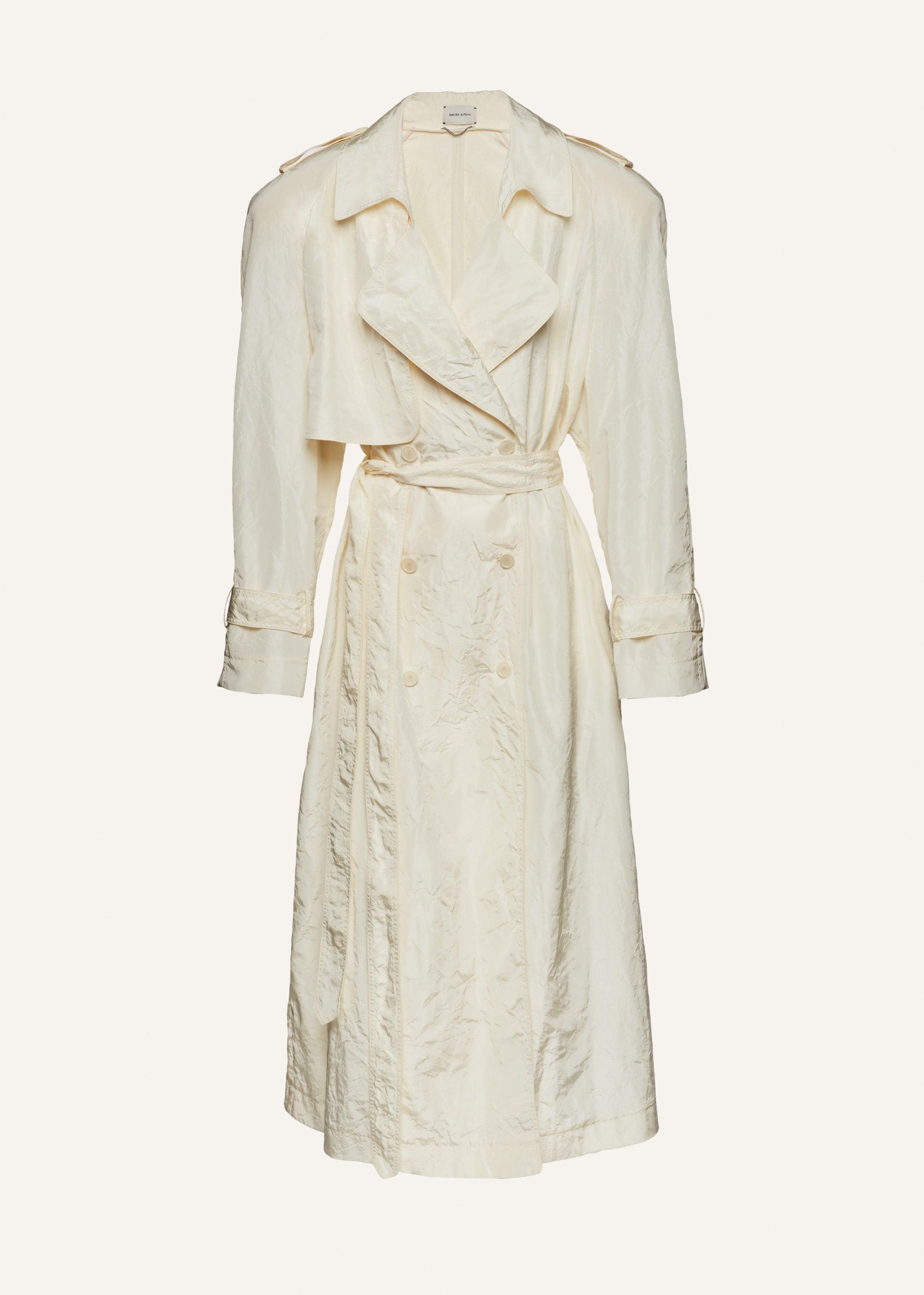 Silk taffeta trench coat in cream Product Image