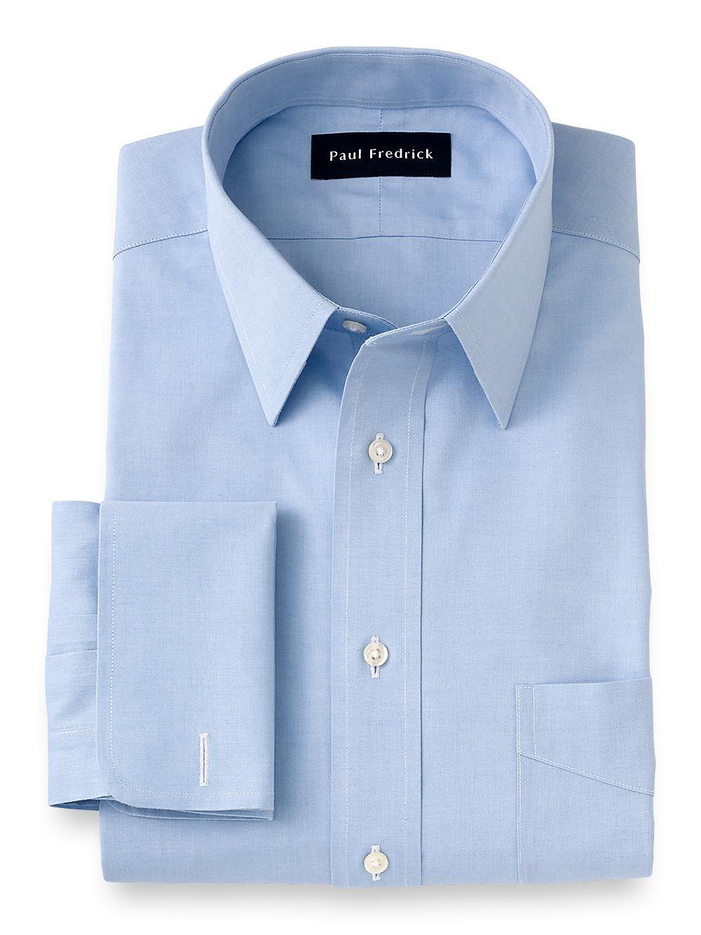 Non-Iron Cotton Pinpoint Solid Point Collar French Cuff Dress Shirt - Blue Product Image