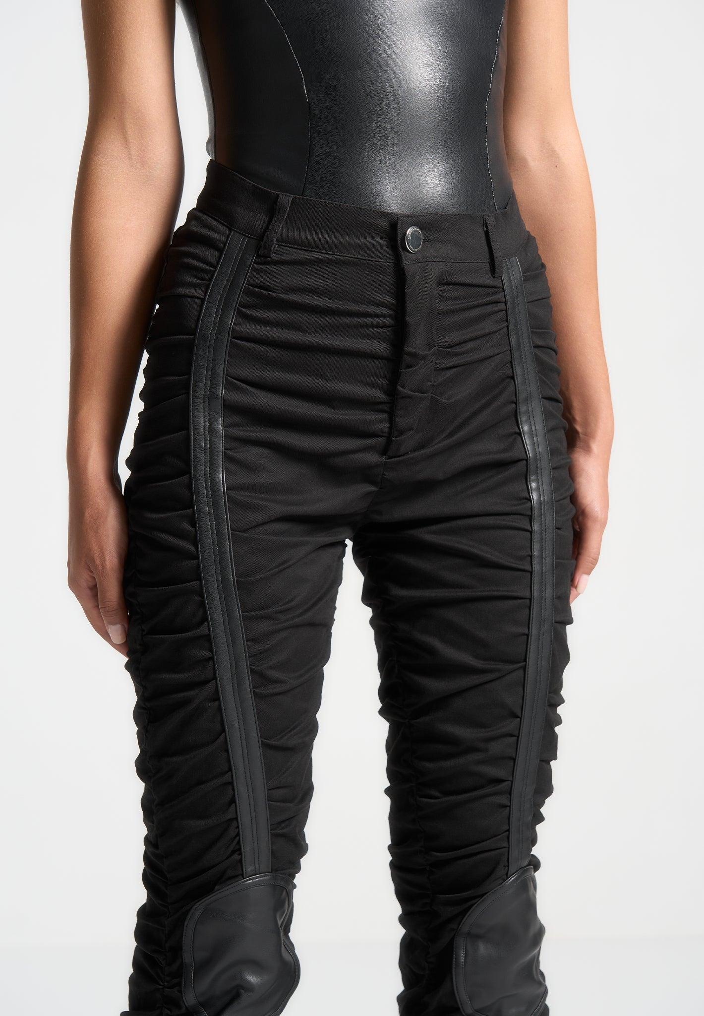 Ruched Trousers with Knee Patch - Black Female Product Image