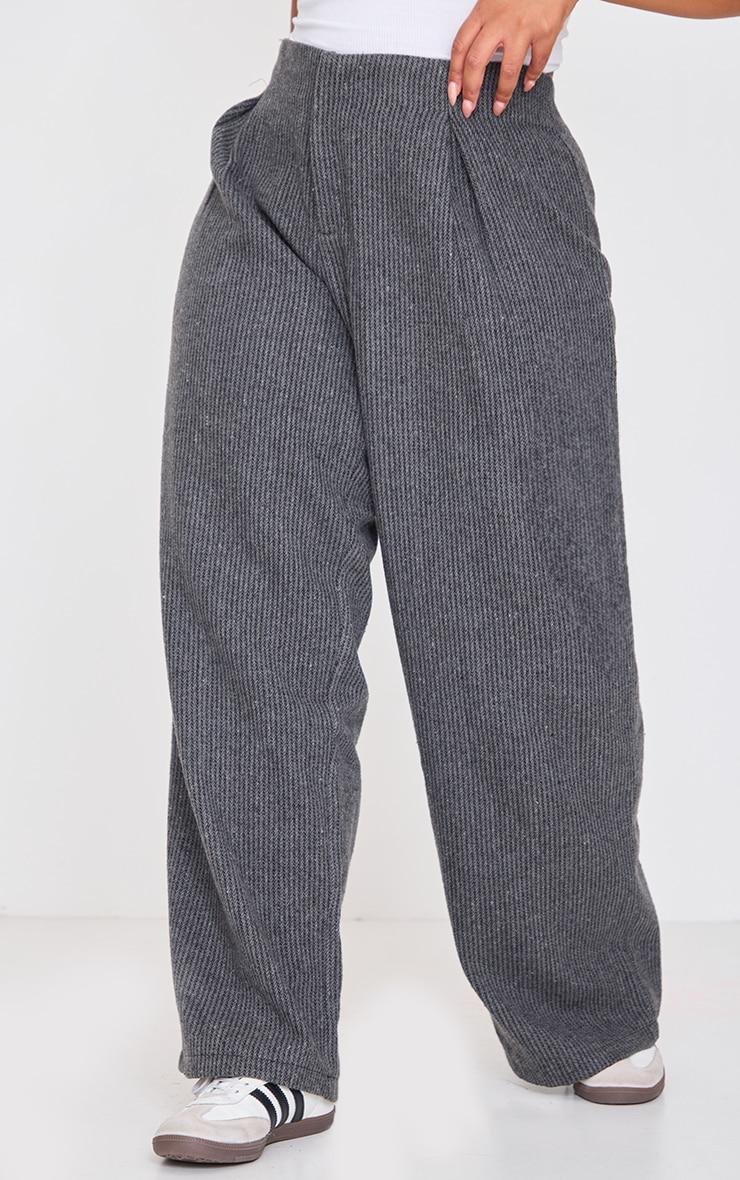 Plus Charcoal Tweed Low Rise Straight Leg Pants Product Image