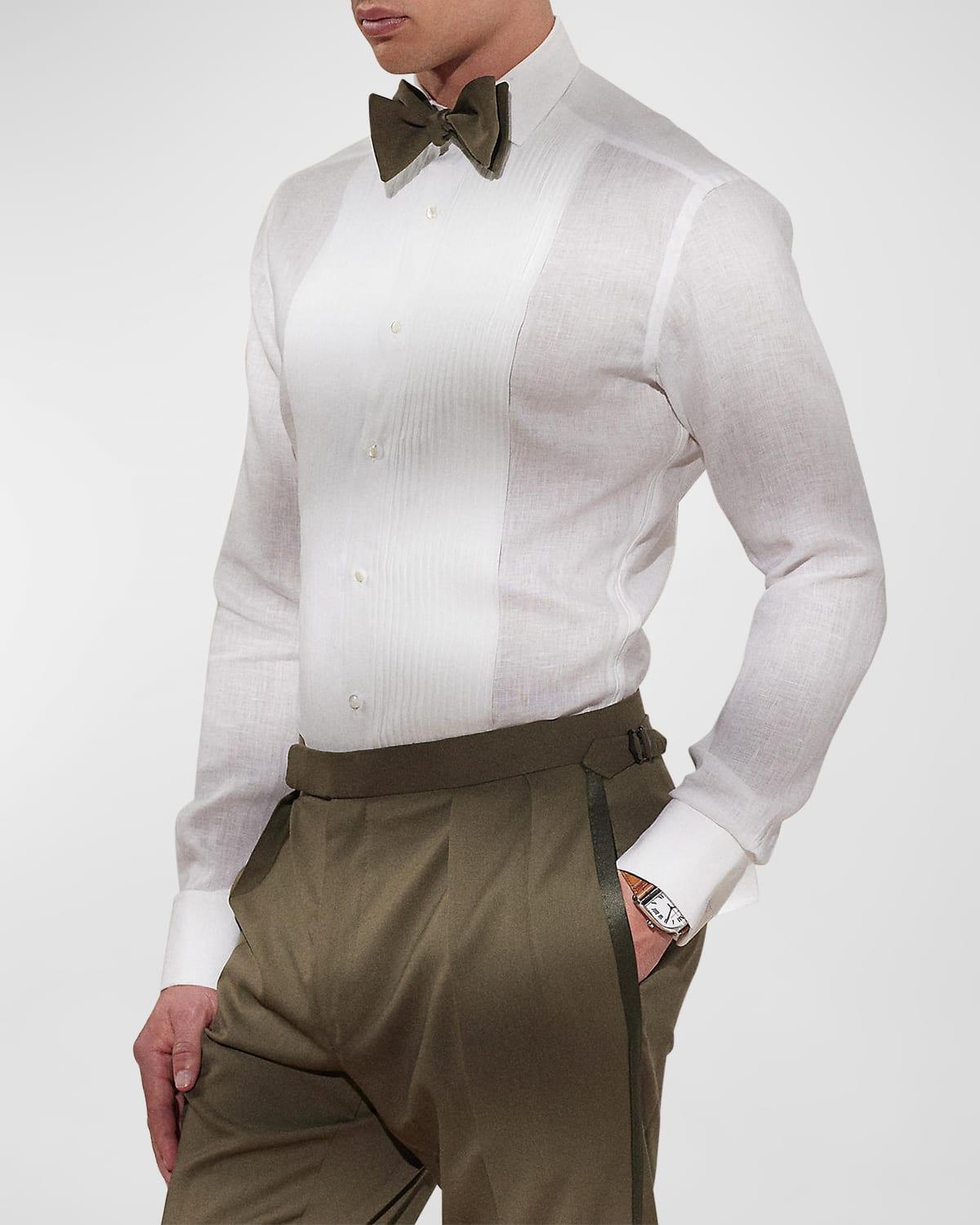 Mens Dexter Pleated-Bib Linen Tuxedo Shirt Product Image