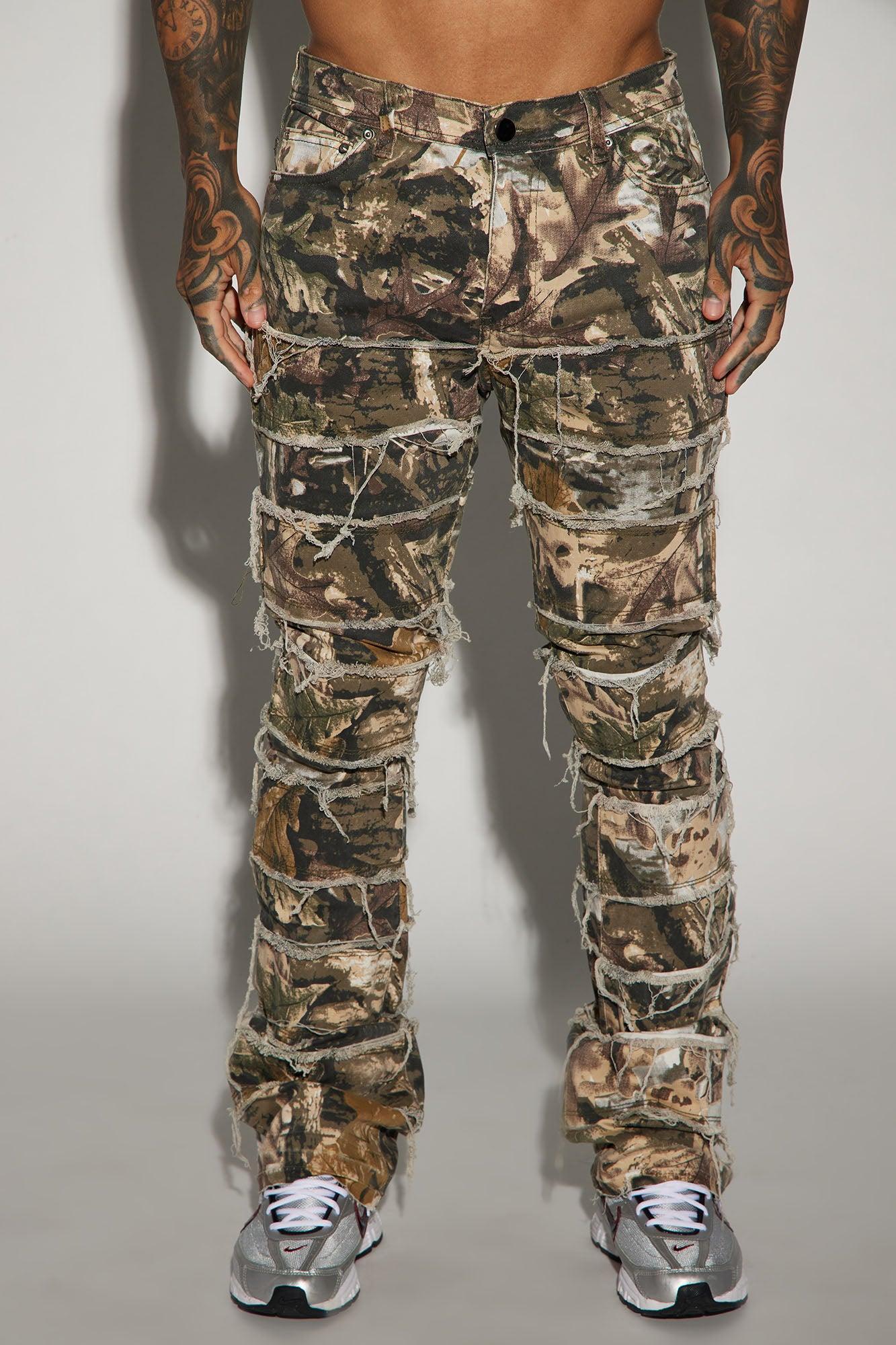 All Around Fray Stacked Skinny Flare Pants - Brown/combo Product Image