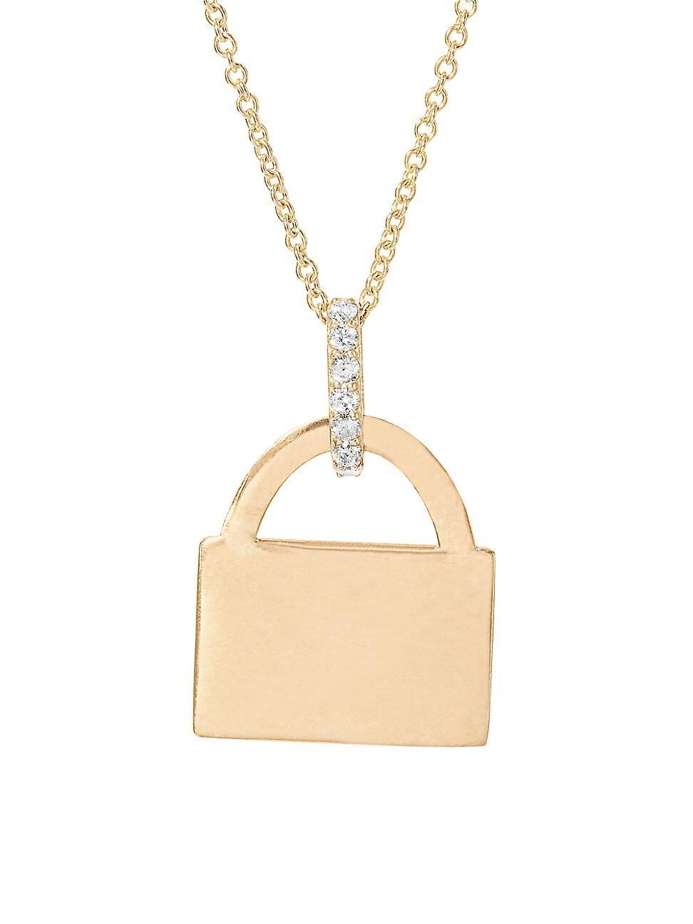 Womens Love Lock 10K Yellow Gold & Diamond Pendant Necklace Product Image