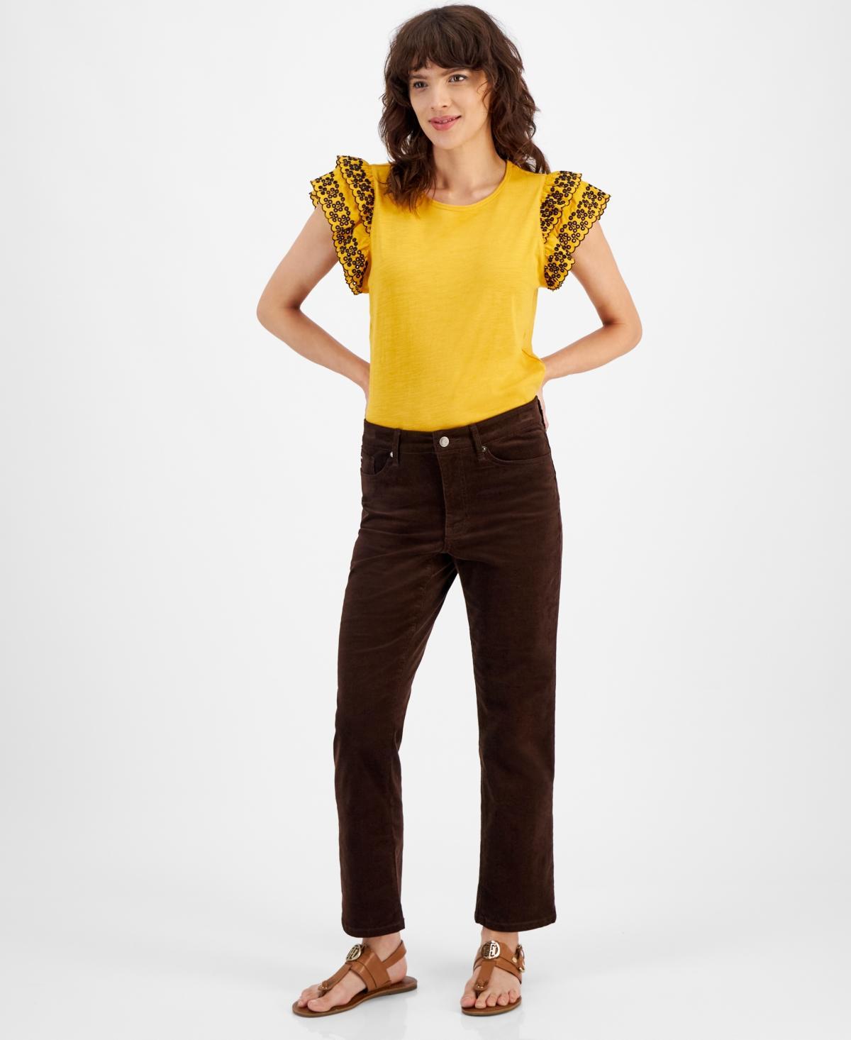 Tommy Hilfiger Womens Straight-Leg Cropped Corduroy Pants Product Image