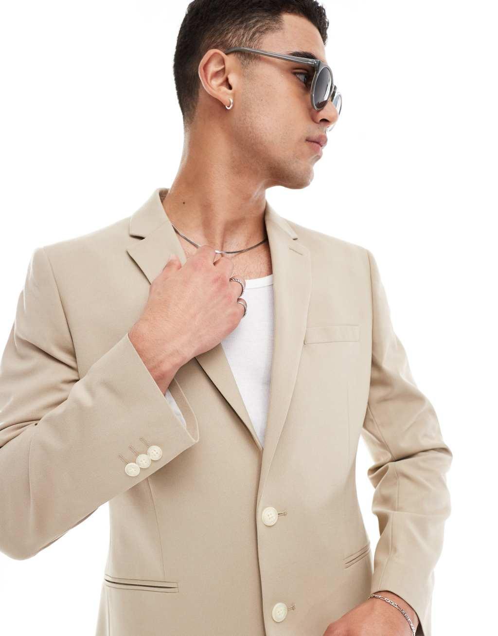 ASOS DESIGN skinny suit jacket in dark stone Product Image