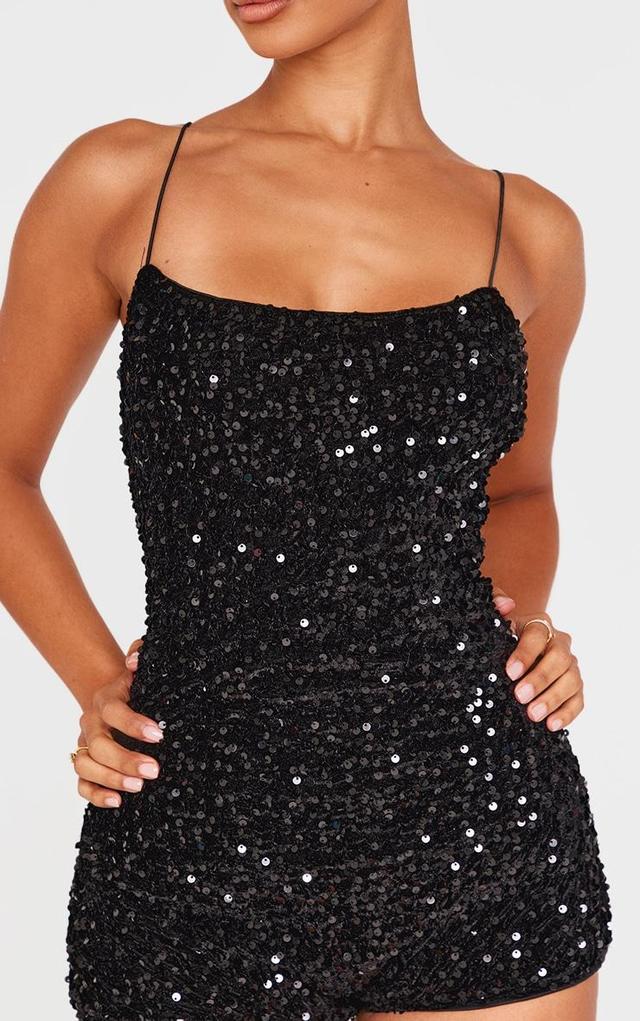 Petite Black Textured Sequin Romper Product Image