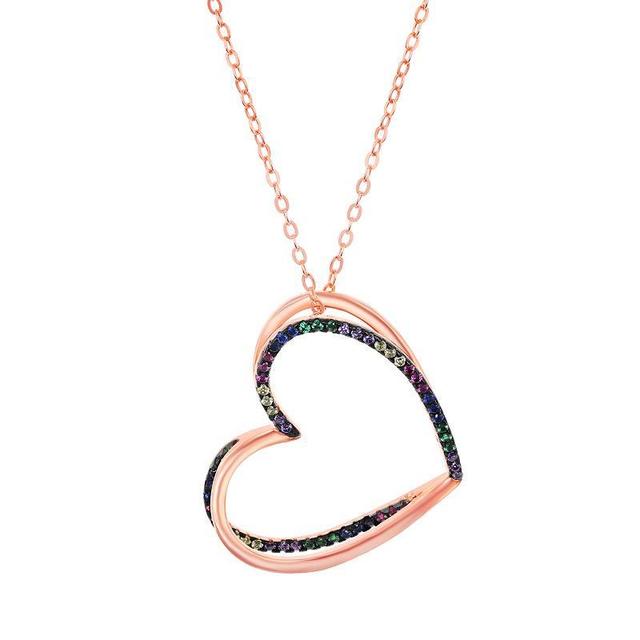 14k Rose Gold Over Silver Cubic Zirconia Heart Pendant Necklace, Womens Pink Tone Product Image