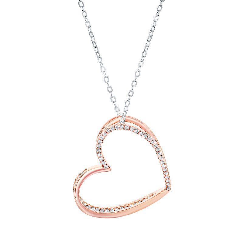 14k Rose Gold Over Silver Cubic Zirconia Heart Pendant Necklace, Womens Silvertone Product Image