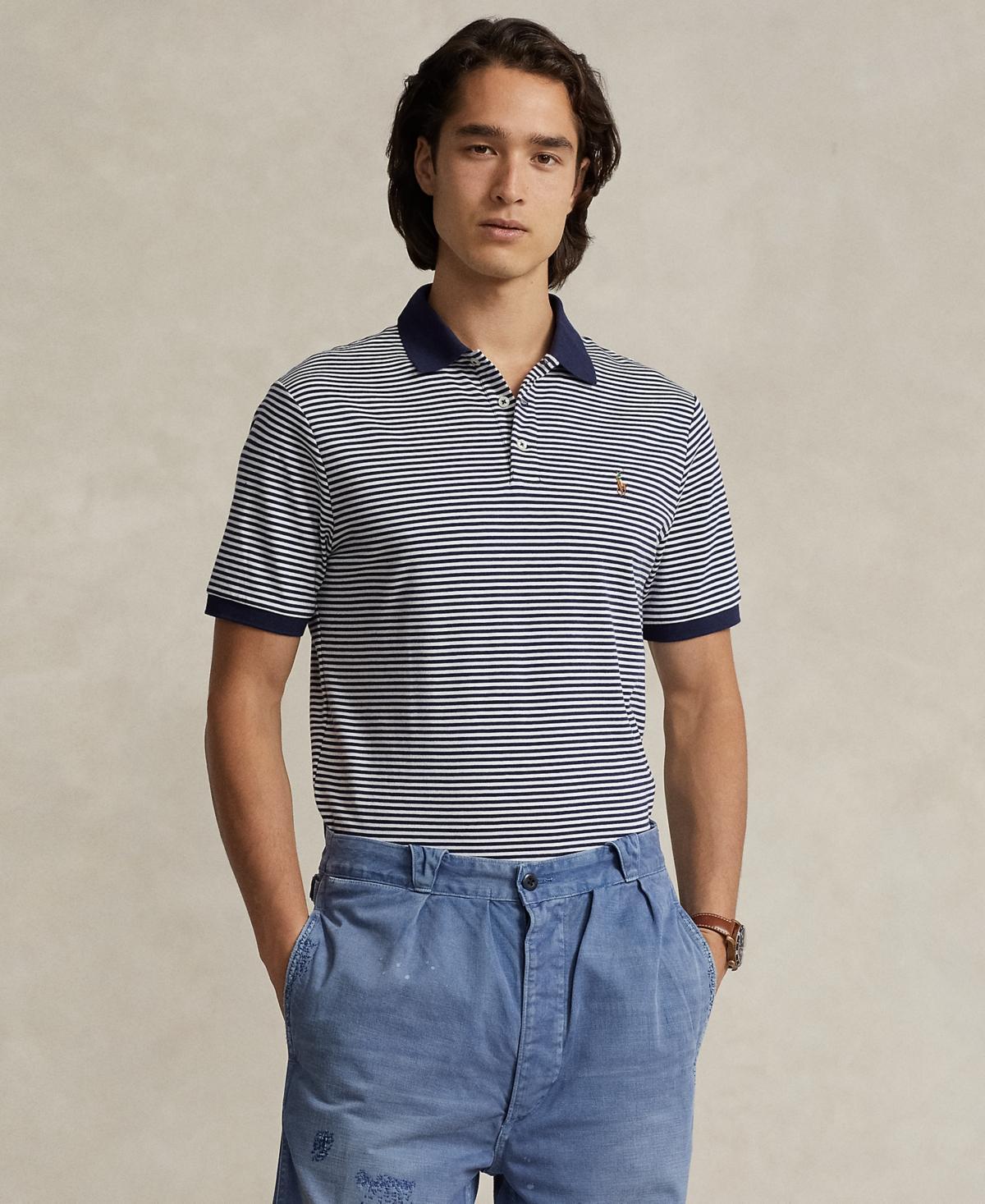 Polo Ralph Lauren Classic Fit Striped Soft Cotton Polo Shirt Bell/ White) Men's Clothing Product Image