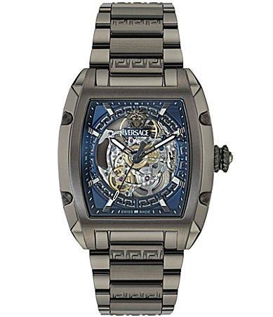 Versace Mens Dominus Skeleton Dial Automatic Gunmetal Tone Stainless Steel Bracelet Watch Product Image