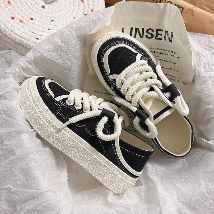 Platform Lace-Up Canvas Sneakers product image