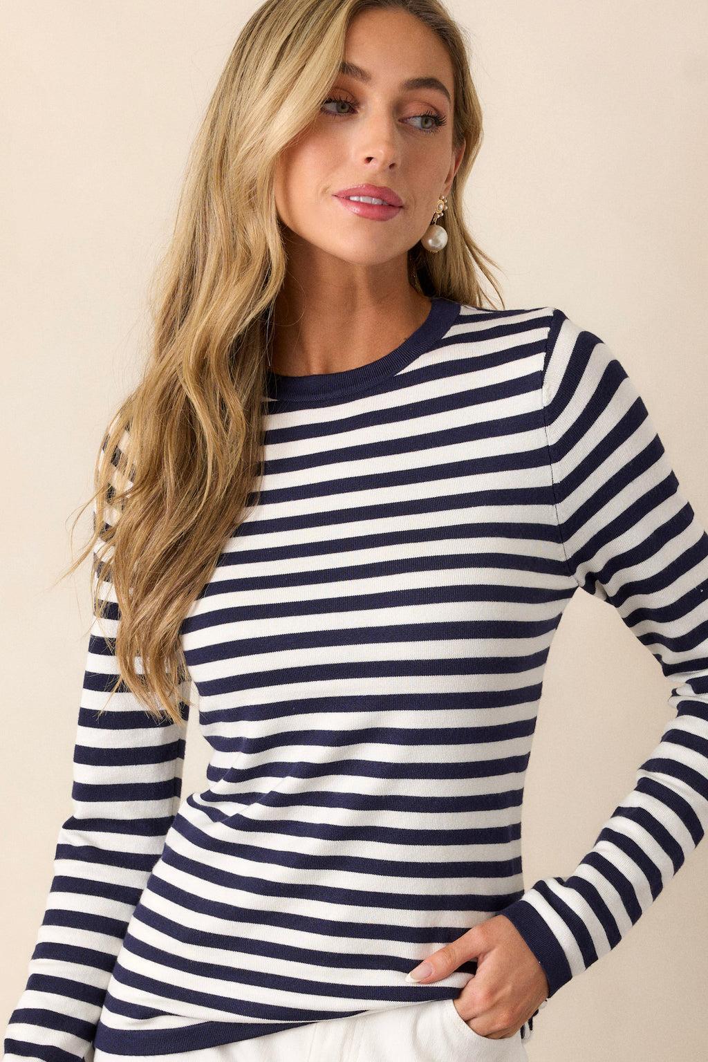 Endless Road Navy Stripe Long Sleeve Top Product Image