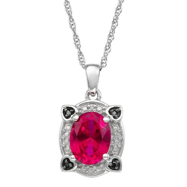 Jewelexcess Sterling Silver Lab-Created Ruby & Black & White Diamond Accent Pendant Necklace, Womens Red Product Image