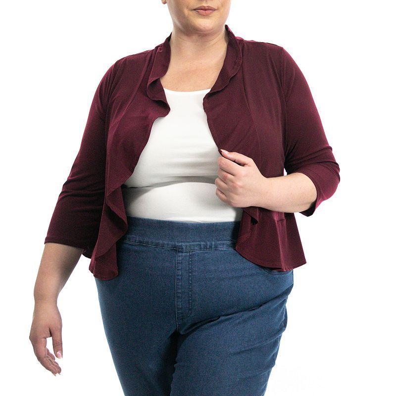 Plus Size Nina Leonard Ruffle Bolero, Womens Deep Red Product Image