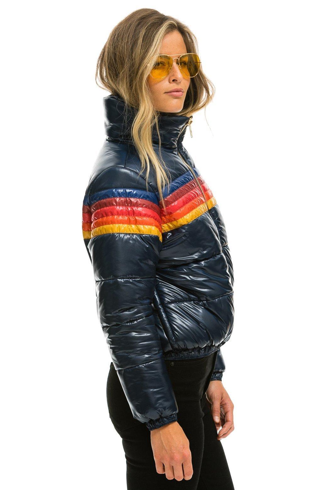 5 STRIPE LUXE APRES PUFFER JACKET - GLOSSY NAVY Female Product Image