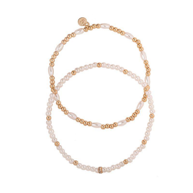 LC Lauren Conrad Beaded Simulated Pearl Stretch Bracelet Set, Womens, Gold Tone Product Image