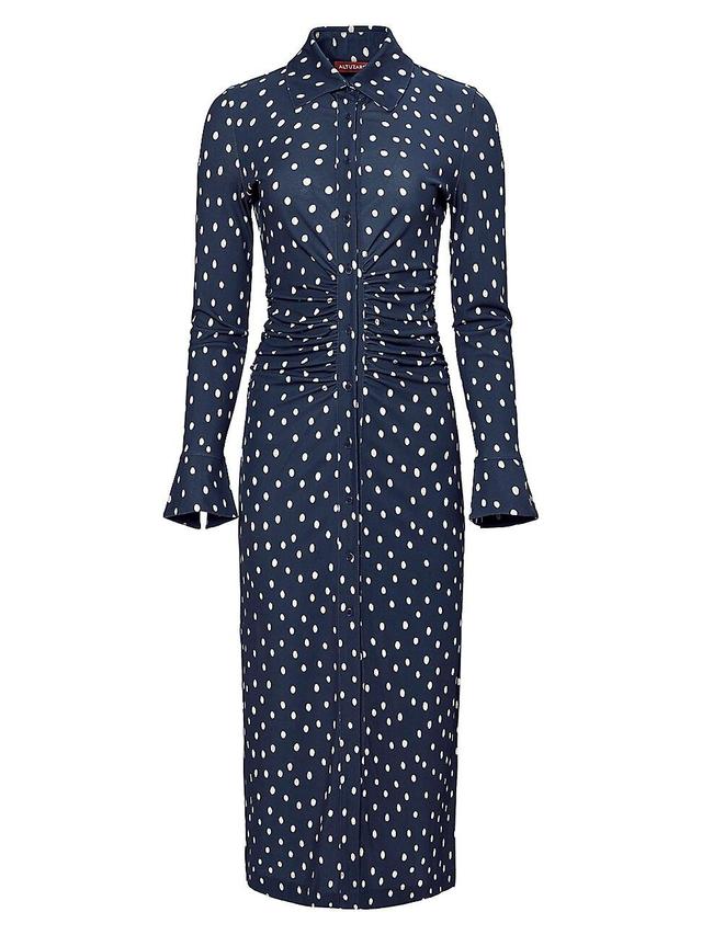 Womens Claudia Polka-Dot Ruched Shirtdress Product Image