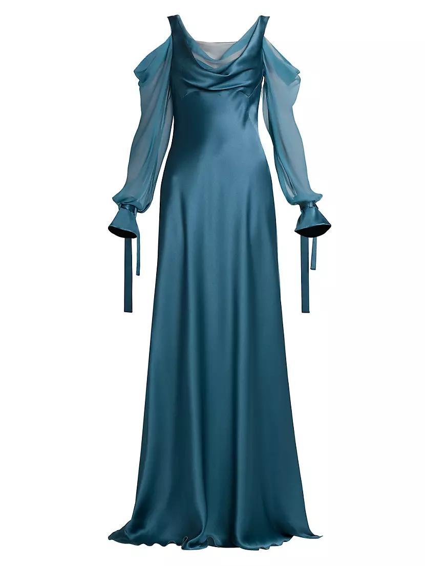 Womens Off-The-Shoulder Satin & Chiffon Gown Product Image