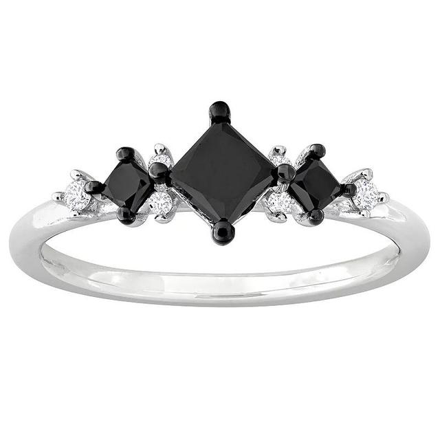 Stella Grace 14k White Gold 4/5 Carat T.W. Black & White Diamond 3-Stone Ring, Womens Product Image