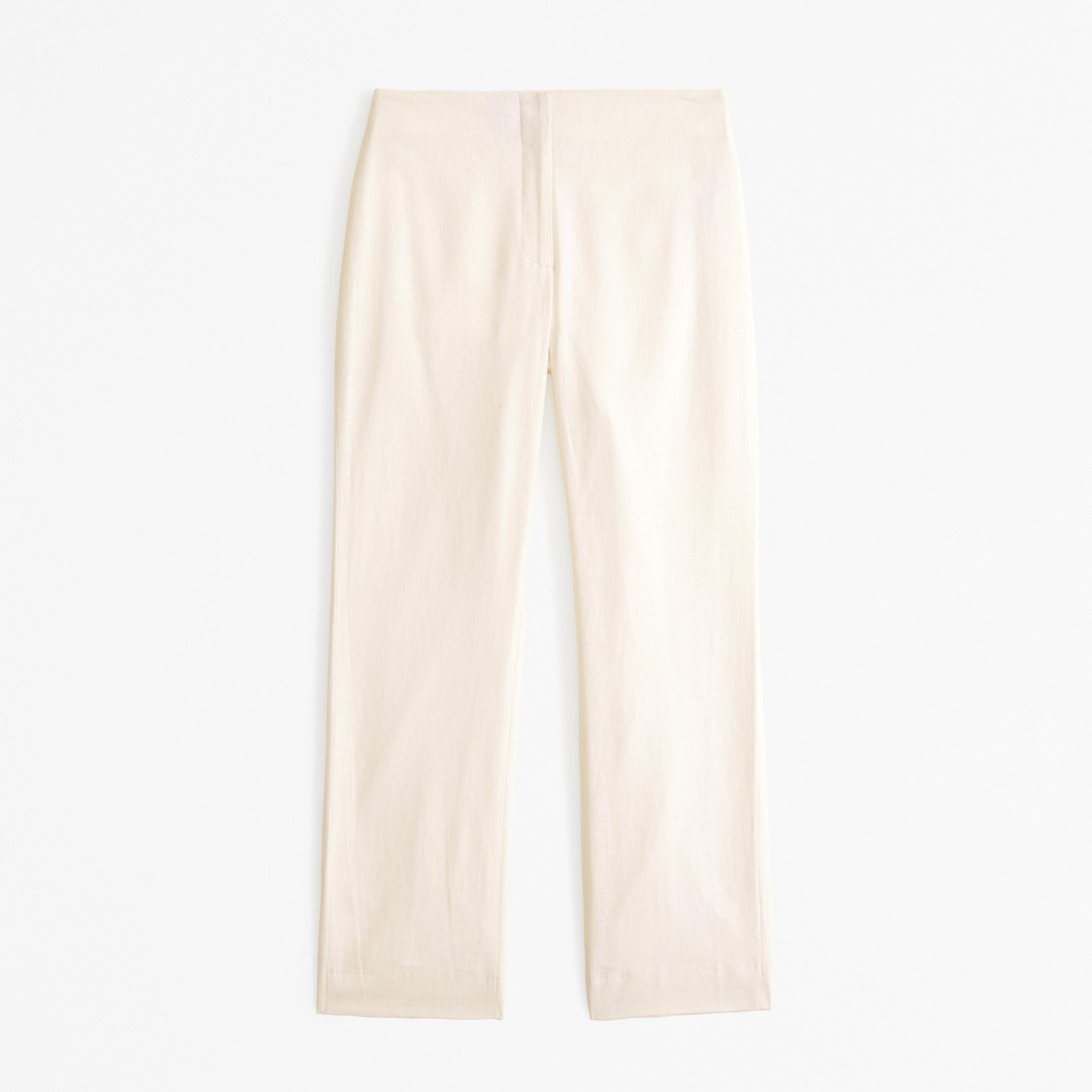 Mid Rise Linen-Blend Tailored Straight Pant Product Image