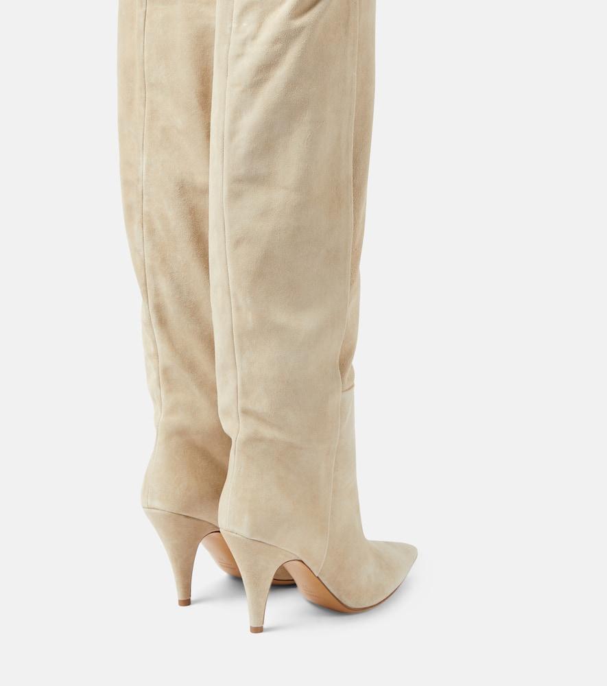 KHAITE River Suede Knee Boots In Beige Product Image