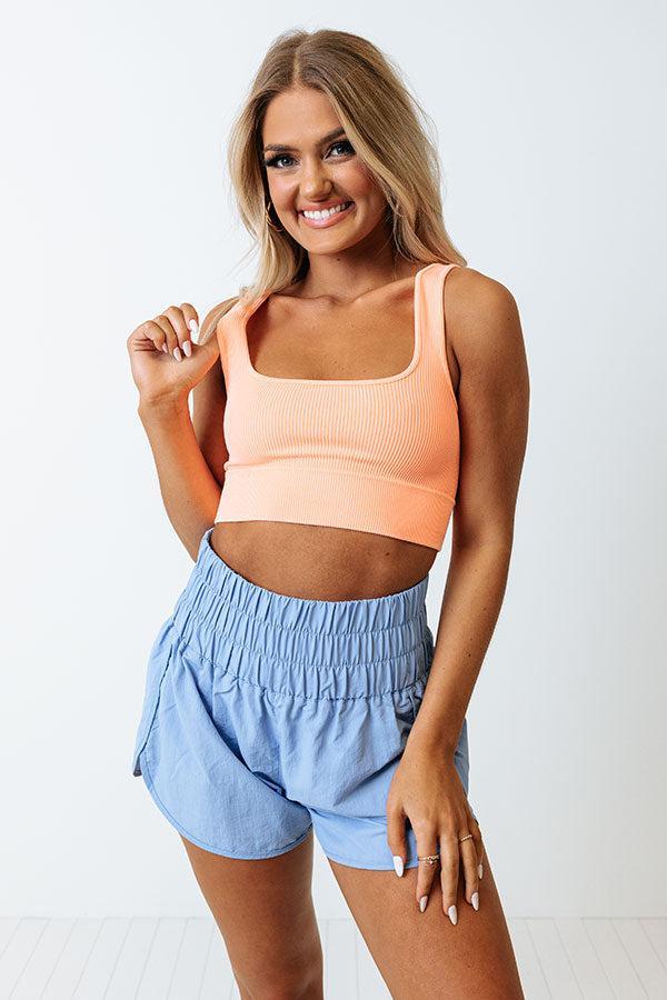 Doing The Most Ribbed Crop Top in Neon Coral Product Image